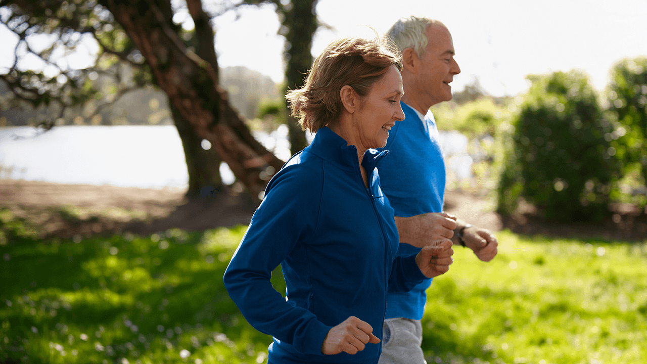 Graphic of two older adults jogging. AHR 2026 Senior Report cover image.