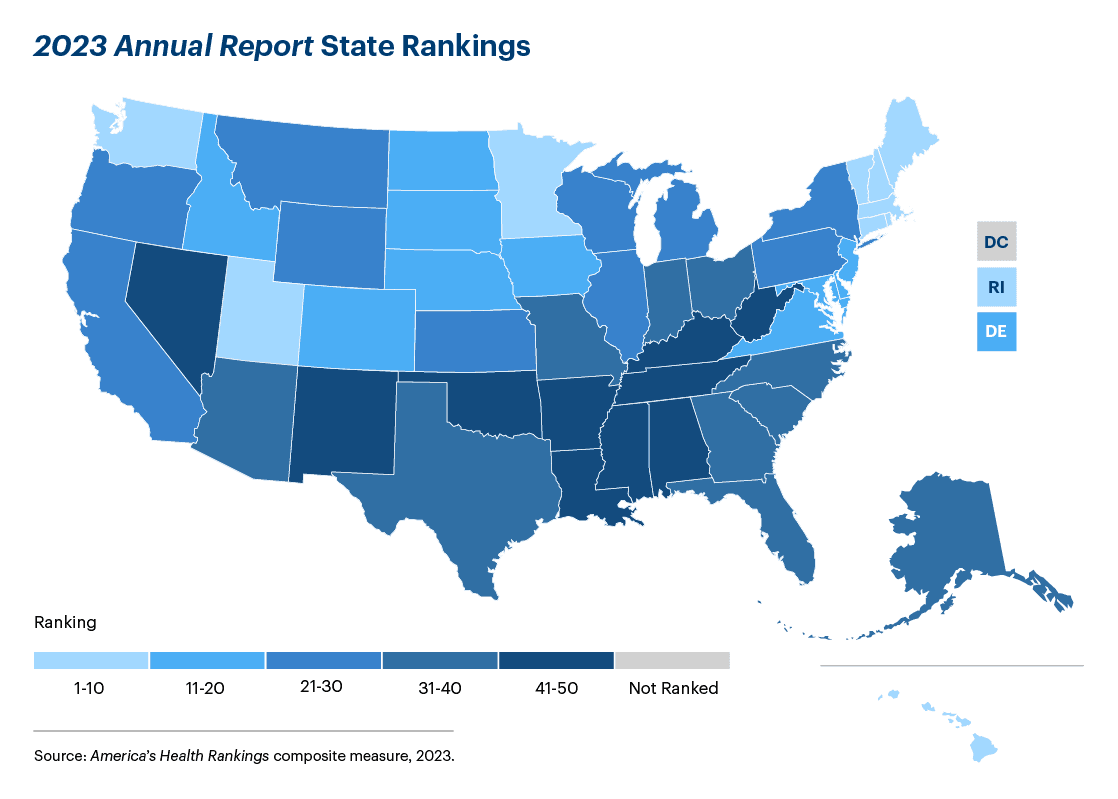 Graphic representation of 2023 Annual Report State Rankings information contained on this page. Download the full report PDF from the report Overview page for details.
