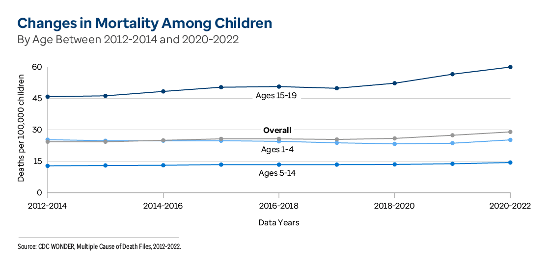 Graphic representation of Mortality Among Children information contained on this page. Download the full report PDF from the report Overview page for details.