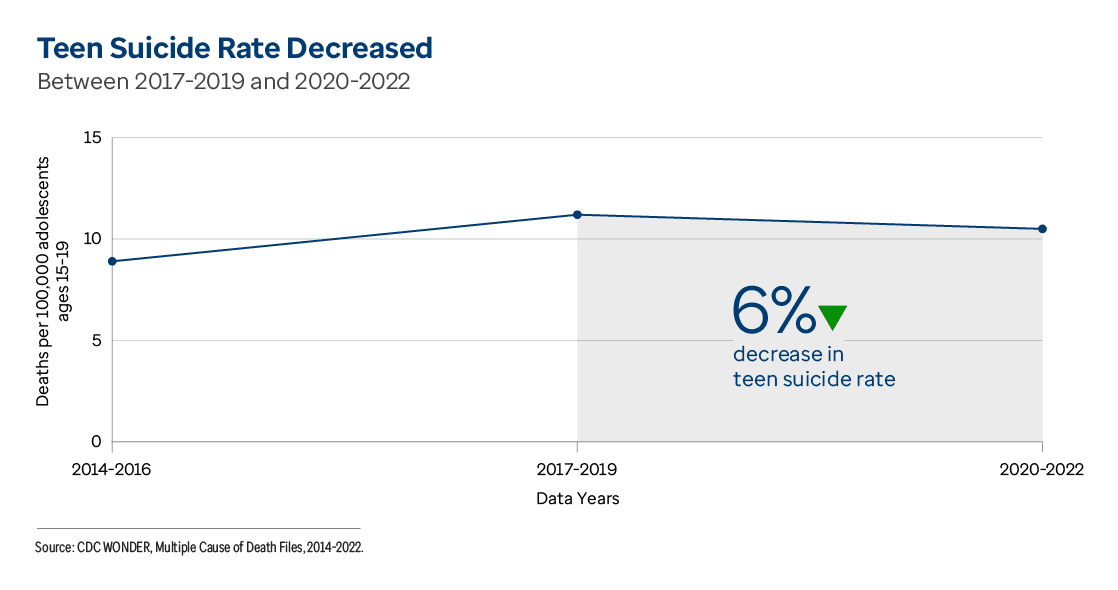 Graphic representation of Teen Suicide information contained on this page. Download the full report PDF from the report Overview page for details.
