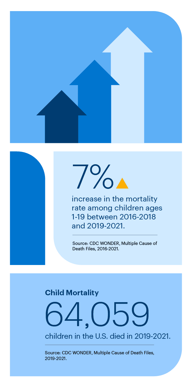 Graphic representation of Child Mortality information contained on this page. Download the full report PDF from the report Overview page for details.