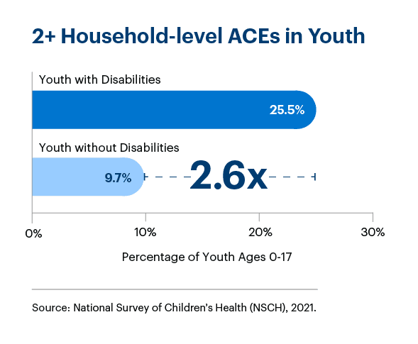 Graphic representation of 2+ Household-based ACEs in Youth information contained on this page. Download the full Data Brief PDF for details.