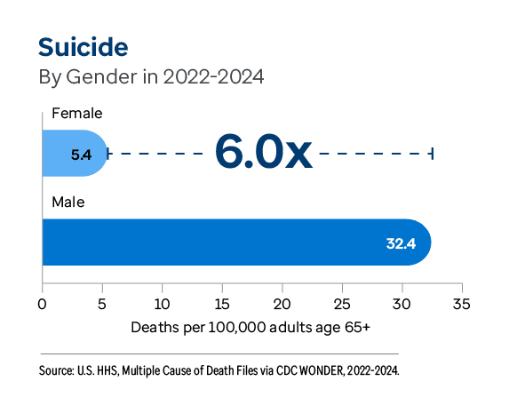 Graphic representation of Suicide By Gender in 2022-2024 information contained on this page. Download the full report PDF from the report Overview page for details.